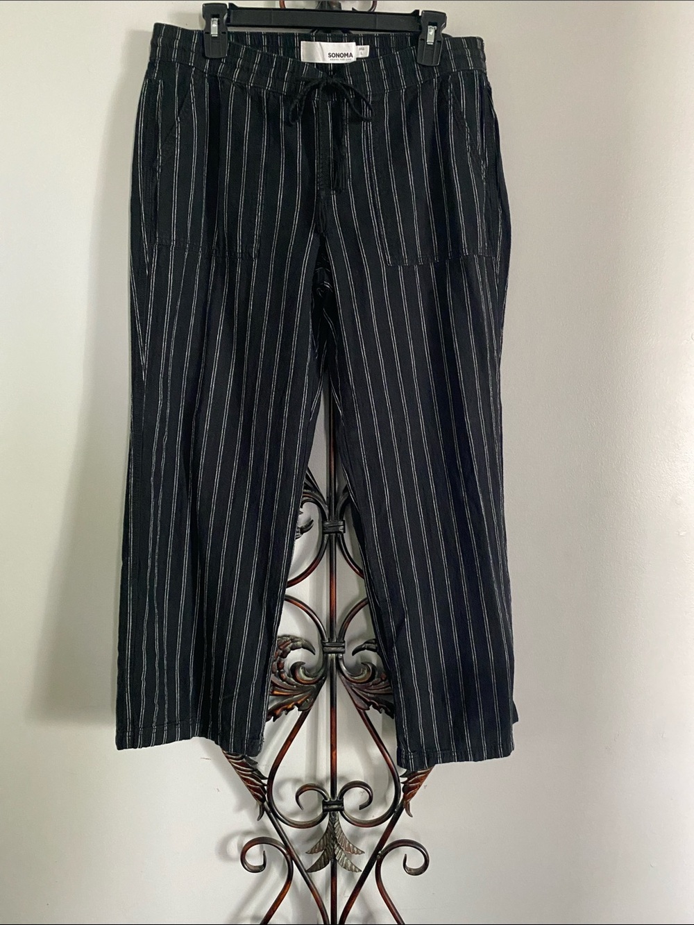 Sonoma Black Pinstripe Drawstring Chinos